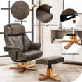 thumbnail image 6 of Dextrus Recliner Chair w/ Ottoman,Swivel PU Leather Lounge Accent Armchair with Wood Base for Living Room Bedroom Home Office, Gray, 6 of 9