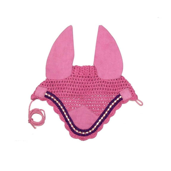 Paris Tack Premium Show Crochet Horse Fly Veil Bonnet with Crystal Brow and Soft Knit Ears