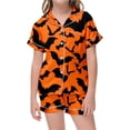 thumbnail image 4 of JAJAHO Toddlers And Kids Halloween Pajamas Set For Girls Satin 2 Pcs Pjs Bat Printed Short Sleeve Sleepwear Shorts Set 2-13Y, 4 of 4