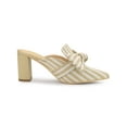 thumbnail image 3 of BLISSFUL STEP Women Stripe Bow Pointed Toe Block Heel Slides Mules Beige 9, 3 of 7