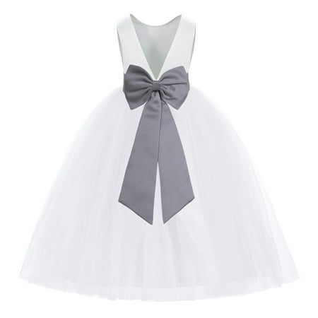 

White V-Back Satin Special Occasion Dresses for Toddler Girls 219T
