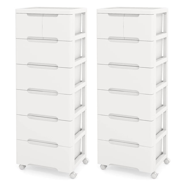 Costway 2 PCS 7-Drawer Plastic Rolling Storage Cart with 4 Universal Wheels Dresser Cabinet