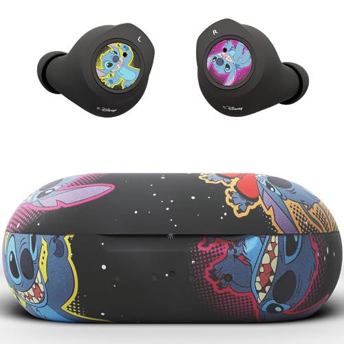 Auriculares Bluetooth Lilo y Stitch de Disney con estuche de carga, auriculares inalámbricos con micrófono incorporado + hasta 30 horas de reproducción, regalos de Lilo y Stitch para niñas, niños, muj