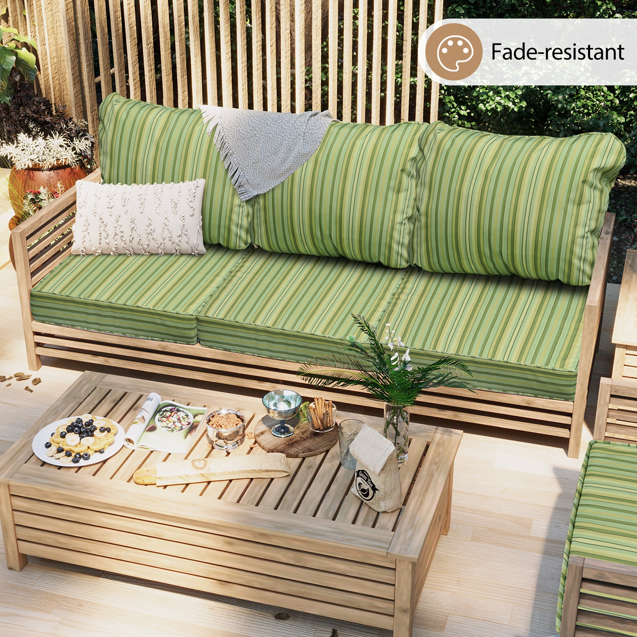 24 x 24 Waterproof Outdoor Deep Seat Cushion for Patio Furniture Cushion Replacement, Narrow Stripes Green