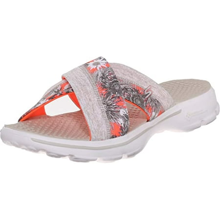Skechers Performance Womens Go Walk Fiji Flip Flop,Natural Coral Flower,7 M US