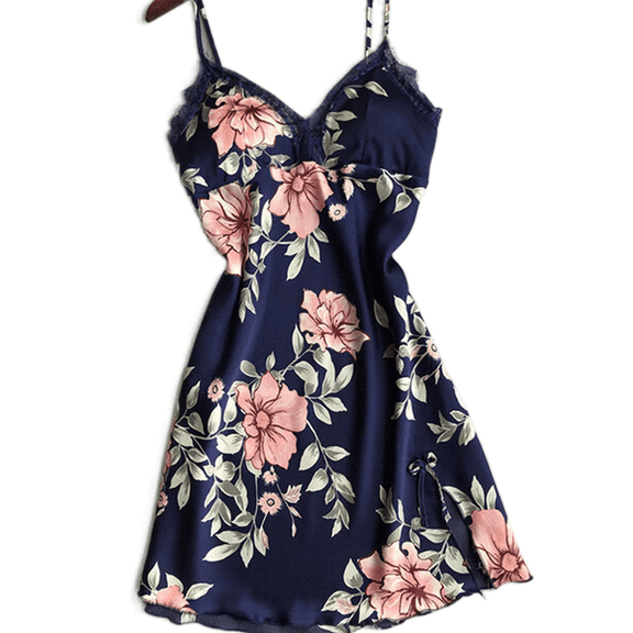 LMLYSoH Women’s Summer Pajama Dress, Floral Sling Padded Lace Sleepwear, Sexy Chemise Nightgown, Backless Loose Smooth Lingerie