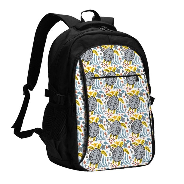 Balery Sea Turtle Mochila con carga USB para hombre y mujer - Mochila impermeable y antirrobo para laptop con puerto USB para viajes, trabajo