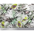 thumbnail image 2 of Soimoi Yellow Georgette Viscose Fabric Leaves,Floral & American Robin Bird Printed Fabric 1 Yard 42 Inch Wide, 2 of 3