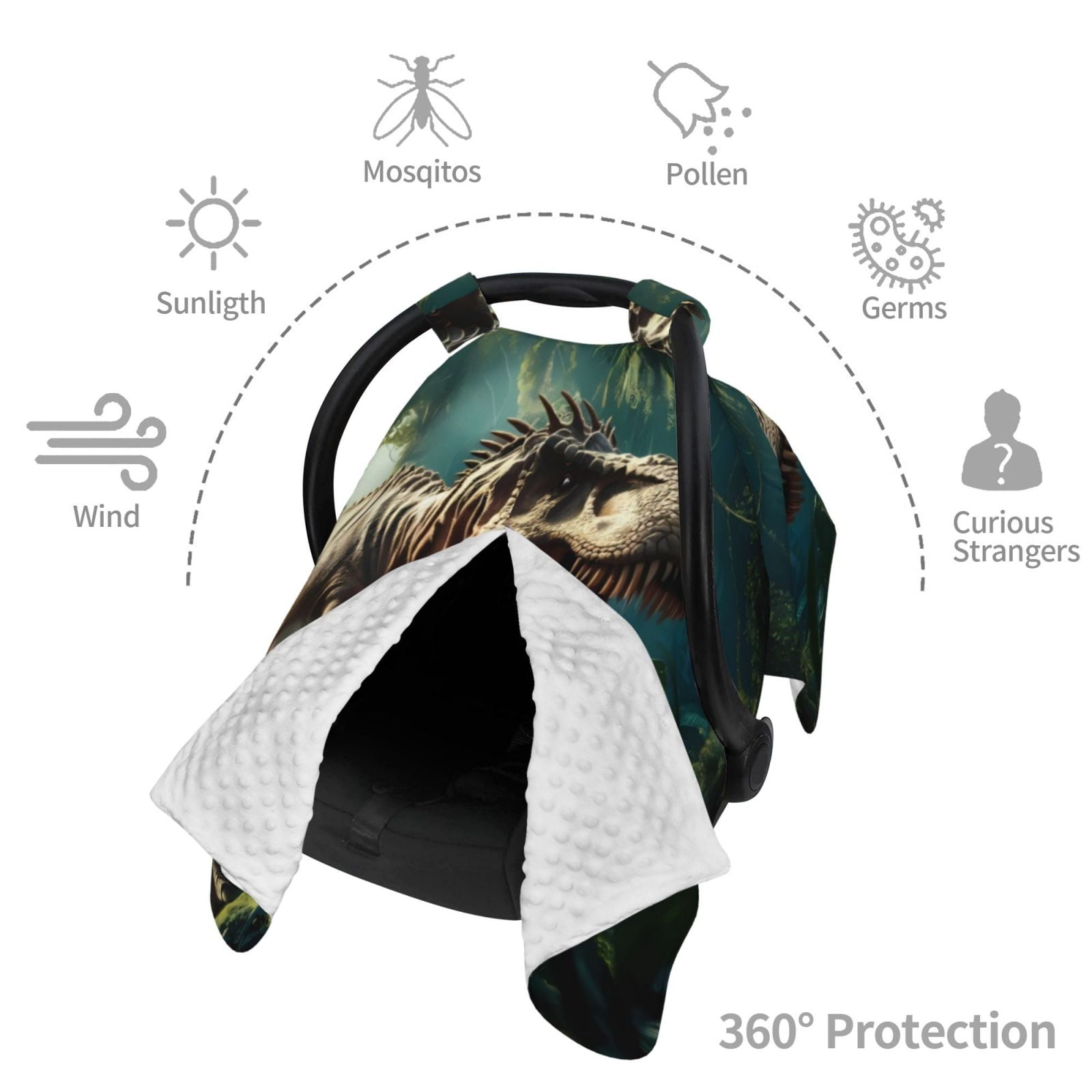 Car Seat Cover Baby - Green Forest Dinosaur Breathable Infant Car Seat Cover for Baby Carseat, Lightweight Comfort Baby Essentials Must Haves Newborn Stuff for Girl Boy