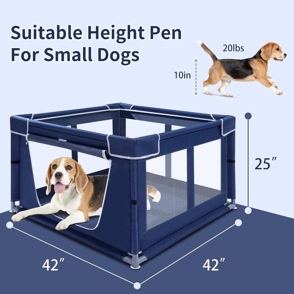 42x42 x25 inch, Dog Play Pen Indoors with Gate, Oxford Fabric Pet Exercise pens for Puppy, Anti-Tipping Dog Enclosure with Zipper Door
