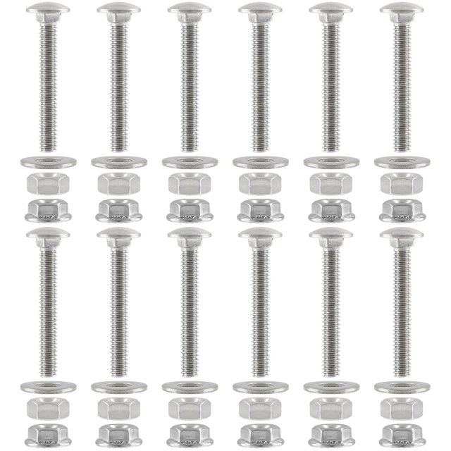 YISITIAN 12 Pcs 1/4-20 x 2 Kit d'Assortiment de Boulons de Chariots, Boulons de Chariots en Acier Inoxydable 304 Boulons de Tête Ronde avec Rondelles Plates Écrous Hexagonaux Écrous de Bride Hexagonale CJ919-76396