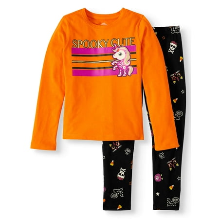 Girls' Halloween Long Sleeve Graphic T Shirt & Print Leggings, 2pc Outfit Set (Little Girls, Big Girls & Girls Plus)