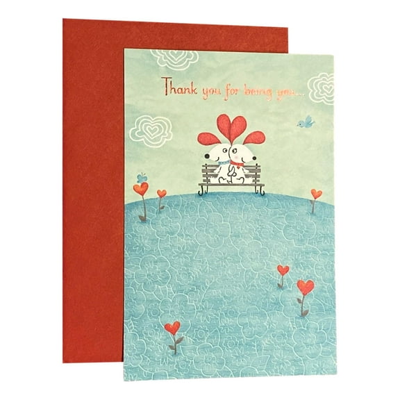 Valentines Day Greeting Card for Wife/Husband - Thank you for being you... - Metallic Lettering; Animal, Heart, Butterfly