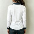 thumbnail image 5 of Long Sleeve Shirts for Women Polo V Neck Denim Collar Trim Patchwork Top Tunic Cozy Sweater, 5 of 5