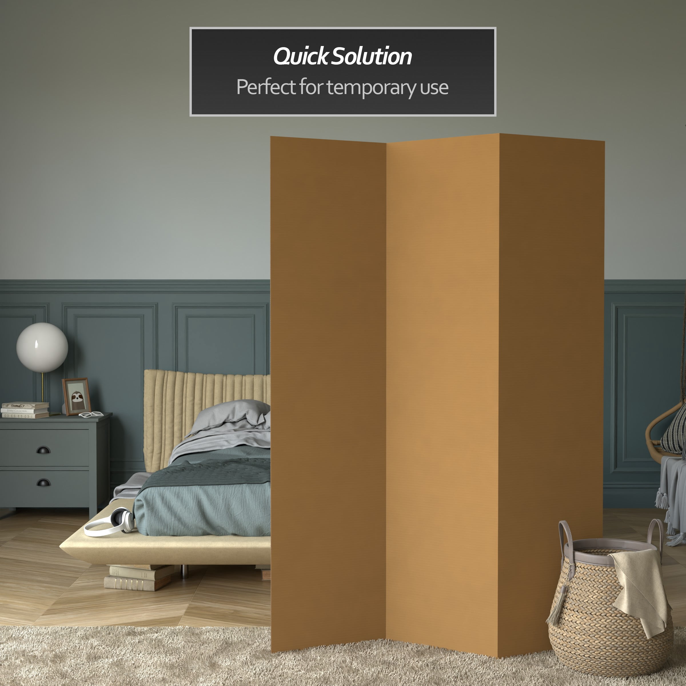 6 ft. Tall Plain Brown Cardboard Privacy Screen Room Divider - 3 Panel