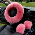 thumbnail image 2 of Universal Luxury Synthetic Wool Steering Wheel Cover with Parking Brake Cover and Gear Shift Knob Cover, 3 in 1(Pink), 2 of 5