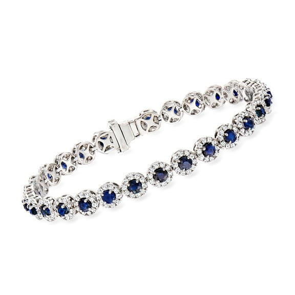 Ross-Simons 5.50 ct. t.w. Sapphire and 3.00 ct. t.w. Diamond Tennis Bracelet in 14kt White Gold, Women's, Adult