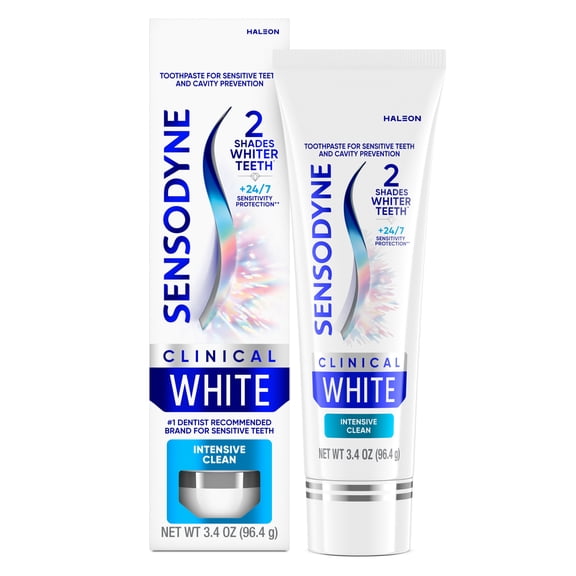 Sensodyne Clinical White Toothpaste Clinically Proven Whitening for Sensitive Teeth, Intensive Clean, 3.4 Oz