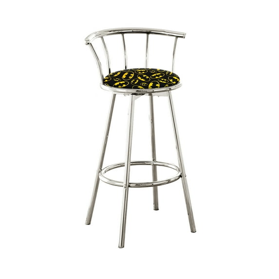 The Furniture King Bar Stool 29" Tall Chrome Stool with Backrest Featuring a Novelty Theme Fabric Covered Swivel Seat Cushion (Batman Logo)