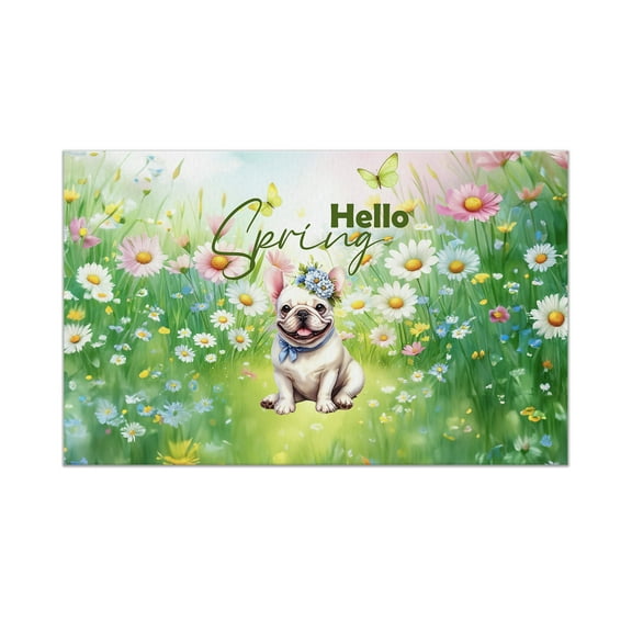 French Bulldog Hello Spring Time Flower Floral Nature Doormat Dog Lover Gifts Indoor Outdoor Welcome Mat - 02031