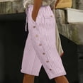 thumbnail image 2 of BLVB Women's Cotton Linen Capri Pants with Drawstring Summer Striped Beachwear Lightweight Elastic Waist Cropped Pants, 2 of 7