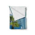 thumbnail image 2 of Palm Tree Soft Flannel Fleece Throw Blanket, Blue Curtains White Walls Sunny Day Shore Palm Tree Island View Horizon Rest, Cozy Plush for Indoor and Outdoor Use, 50" x 60", Blue Green, by Ambesonne, 2 of 5