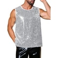 thumbnail image 5 of INSPIRE CHIC Men's Patchwork Sleeveless Party Night Out Sparkle Sequin Tank Top M Silver, 5 of 6