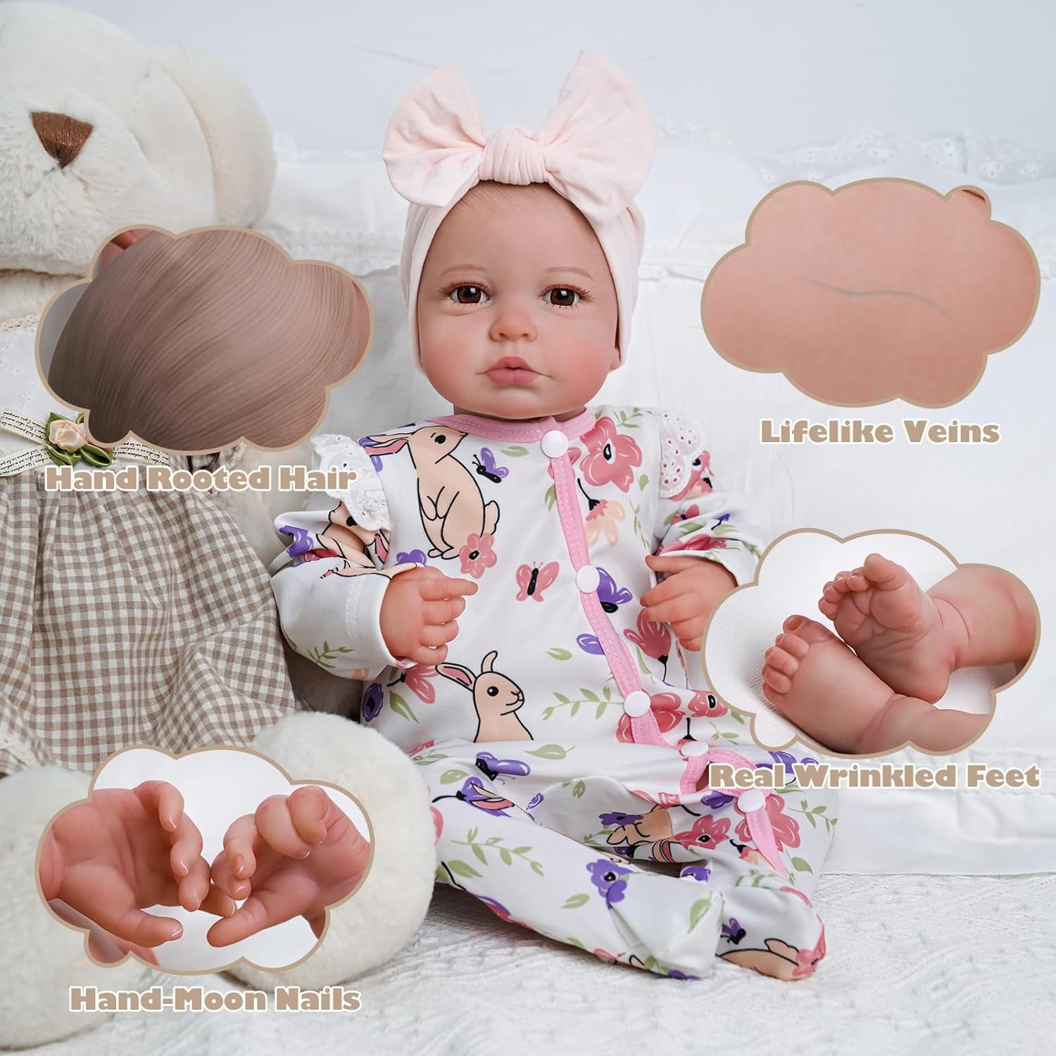 RSG 20 Inch Reborn Baby Doll Toy, Lifelike Soft Cloth Body Doll for Pretend Play, Cute dolls for Girls, Kids Ages 3+