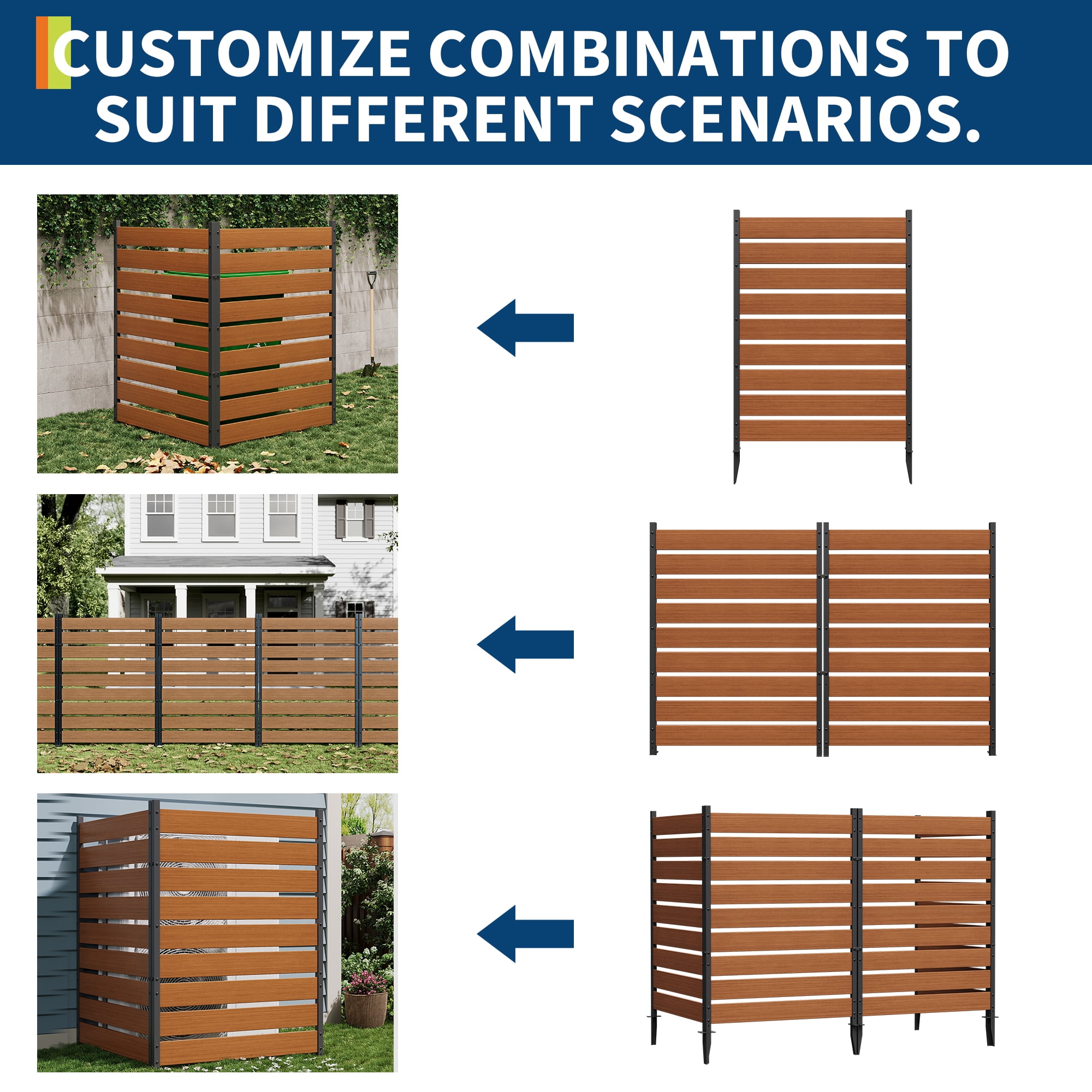 Garvee Teak Wood Outdoor Privacy Fence Panels - All-Weather Aluminum & Vinyl Decorative Screen - Garden, Patio, Backyard Enclosure for Trash Can, AC Unit, Pool Equipment - Natural Wood Color - 2PCS