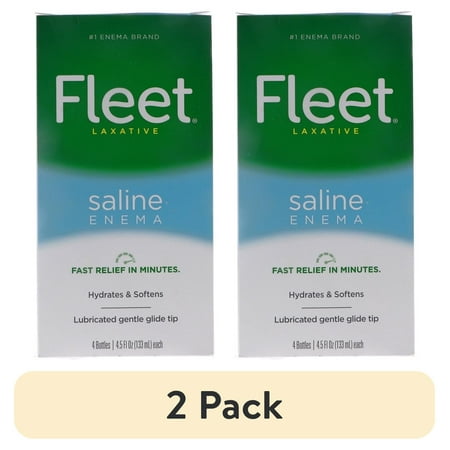 (2 pack) Fleet Saline Enema Latex Free Ready-To-Use Saline Laxative Regular 4.5 Oz 4 ct