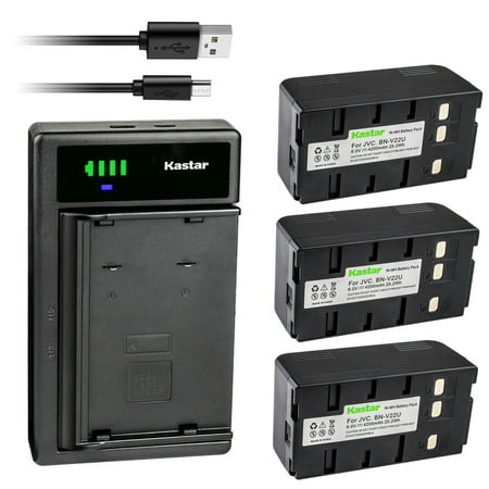 Kastar 3-Pack Battery and Smart USB Charger Replacement for JVC GR-AX25 GR-AX250 GR-AX255 GR-AX25U GR-AX26U GR-AX270 GR-AX30 GR-AX30U GR-AX300U GR-AX310 GR-AX310U GR-AX33 GR-AX33U GR-AX34U GR-AX35