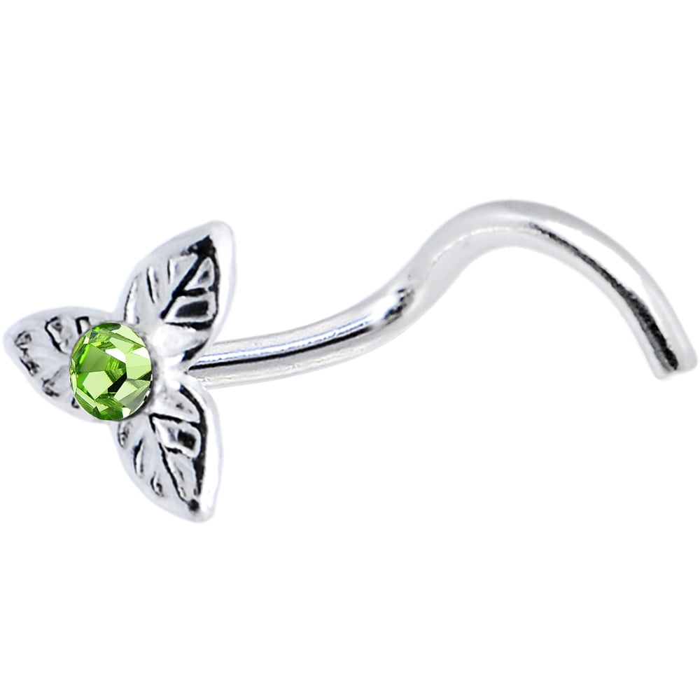 Sterling Silver Green Three Petal Flower Nose Ring Created with Swarovski Crystals