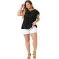 thumbnail image 3 of DARING DIVA Women's Plus Ruffle Sleeve Peasant Tie Neck Boho Top 4X Black, 3 of 6