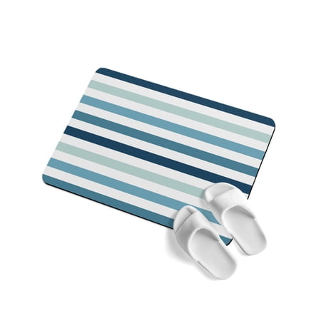 Gradient Green White Striped Soft Diatomaceous Earth Mat Modern Minimalist Lines Absorbent Bath Mat Non Slip Rubber Backed Quick Dry Doormat Fit Under Door for Bathroom Kitchen 16 x24