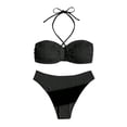 thumbnail image 2 of Trajes de baño Amzcrzy Tankini para mujer, bikini de , moda de verano para mujer, color sólido con cojín en el pecho y sin soporte de acero, bikini sin espalda con tirantes, traje de baño negro, S, 2 of 6