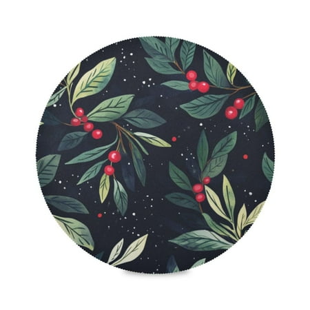 

Round Plate Mat 15.4x15.4 Inchesx1 Placemat Table Mat Kitchen Mat Coffee Mat Fabric Thick Strong Wear-Resistant Heat Resistance Christmas Leaf1