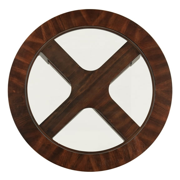 Cylina Solid Wood Glass Top Round Table Set with 4 Stools