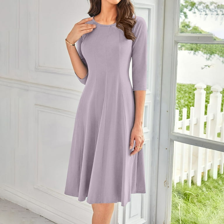 Huankd Elegant Work Dress for Women's 3/4 Sleeve Round Neck Pockets Vintage A-Line Swing Midi Dress Light Purple XL - Walmart.com Huankd Elegant Work Dress for Women's 3/4 Sleeve Round Neck Pockets Vintage A-Line Swing Midi Dress Light Purple XL - Walmart.com