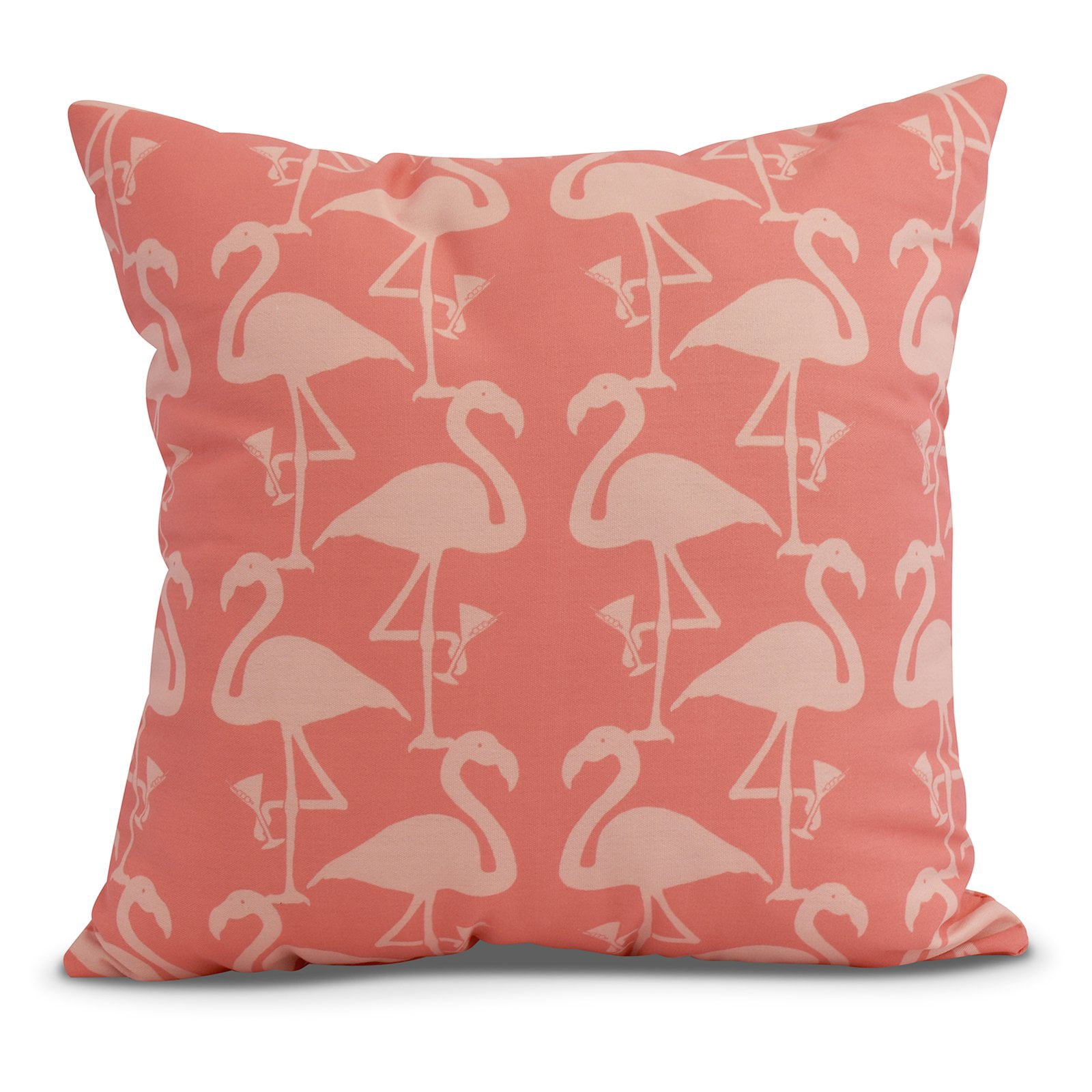 Simply Daisy, 16 x 16inch, Flamingo Heart Martini Animal Print Pillow, Coral