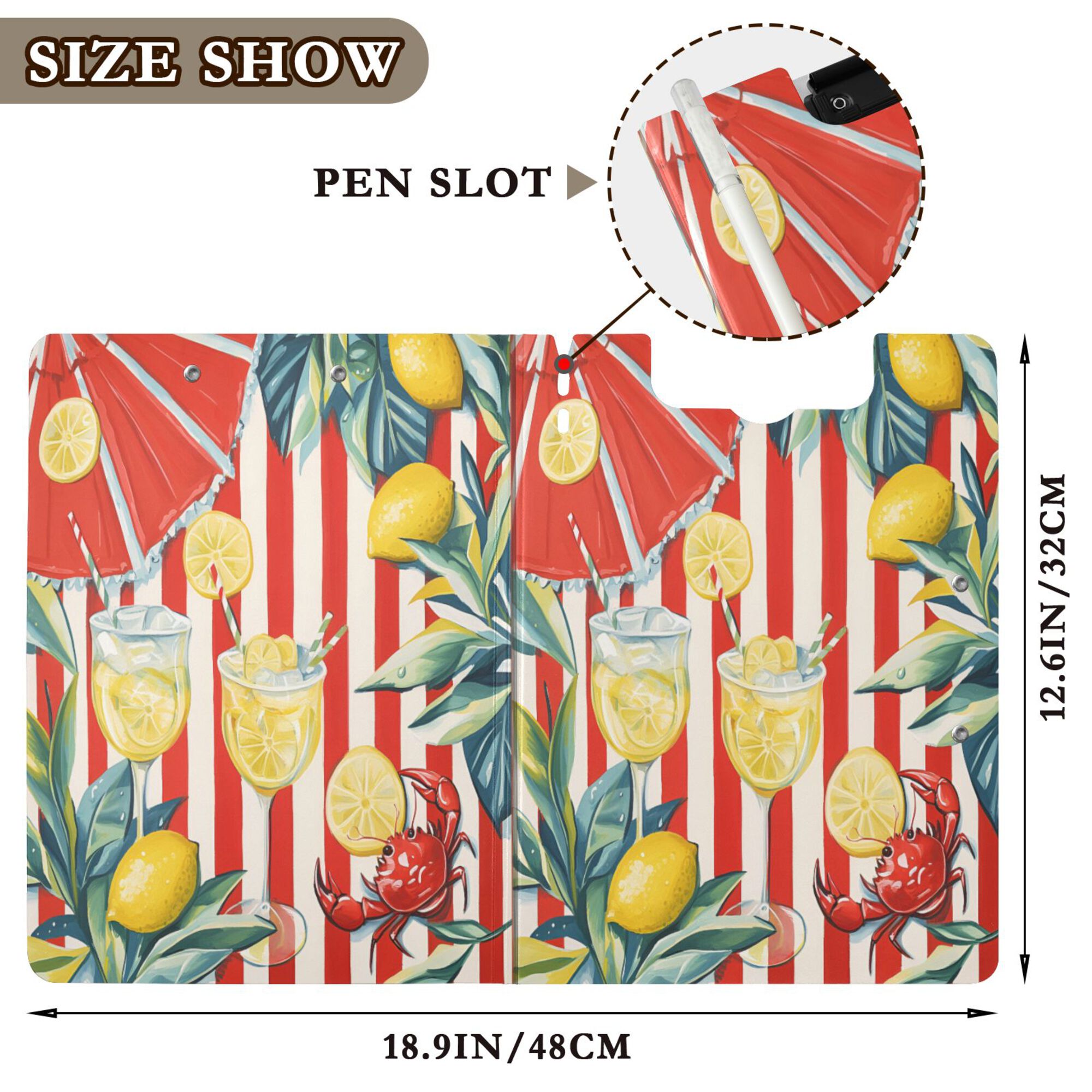 FORMRS A4 Clipboard Folder with Pen Holder Horizontal Foldable School Office Binder, White Striped Lemon