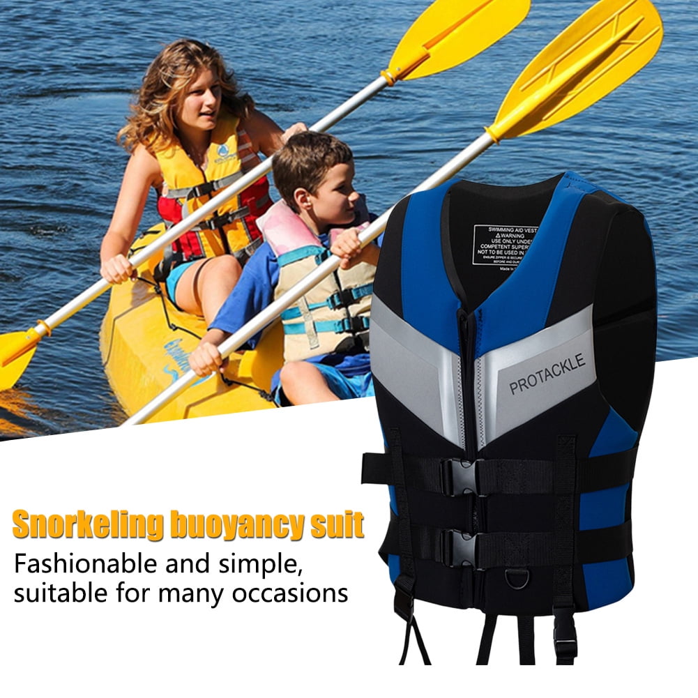 Water Kayaking Jacket for Adults and Kids, Buoyancy Swimsuit Boating Fishing Waistcoat Zipper Closure, Unisex Outdoor Water Sports Vests(Blue M)