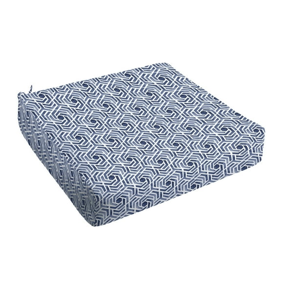 Sorra Home Navy and White Geometric Indoor/Outdoor Deep Seating Cushion, Round Front