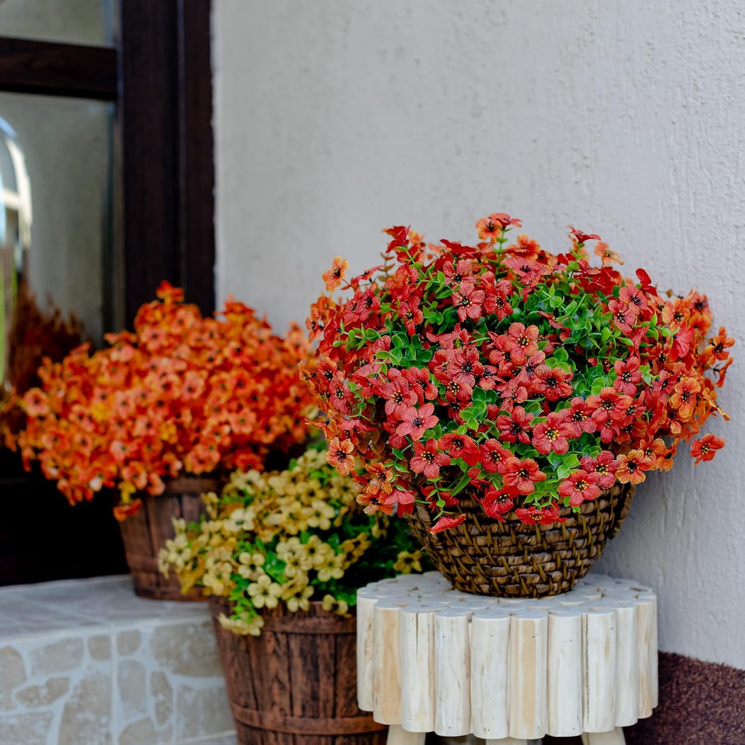 Artificial Flowers for Outdoors, 12 Bundles Artificial Plants & Flowers Outdoor, UV Resistant Faux Flowers Outdoor Fake Flowers for Outside Porch Window Box Decoration