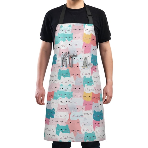 Glad Cat Face Kitchen Apron with 2 Pockets Adjustable waterproof Cooking Aprons for Women Men Chef