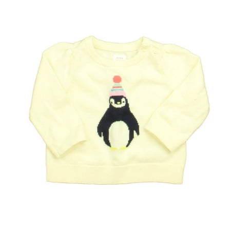 

Pre-owned Gap Girls Ivory Penguin Sweater size: 3-6 Months