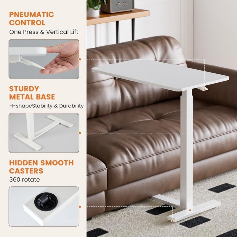 Kelno Overbed Bedside Table Adjustable Height Rolling Mobile Standing Laptop Desk, White