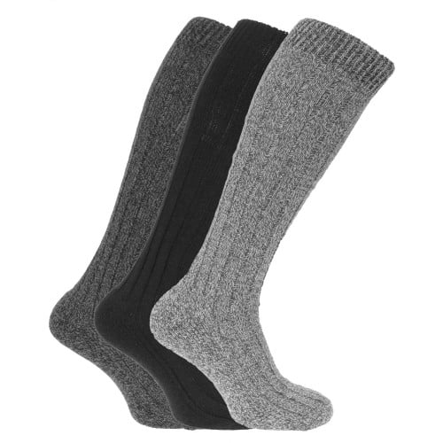 Mens Wool Blend Long Length Socks With Padded Sole Pack Of 3