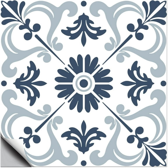 Waterproof PVC Tile Stickers for Kitchen Bathroom Waterprrof Wall Tiles Square with Flower Pattern Blue 100x100mm 1 style 36pcs/set