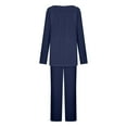 thumbnail image 6 of FRSASU Pajama Sets for Women 2 Piece Lounge Set Round Neck Button up Long Sleeve Tops and Long Pants Soft Comfy Sleepwear Outfits Navy, 6 of 7