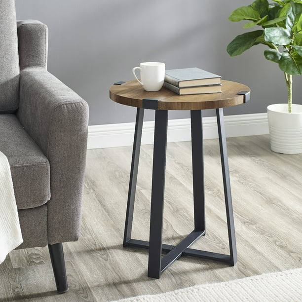 Woven Paths Rustic Wood and Metal Round End Table ...